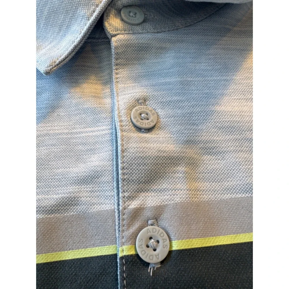 Adidas Golf Polo Shirt Mens XL Light Blue Heathered Striped Short Sleeve‎ Logo
